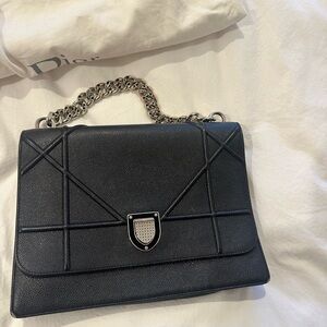 Dior Black Leather Shoulder Bag with Chain Strap